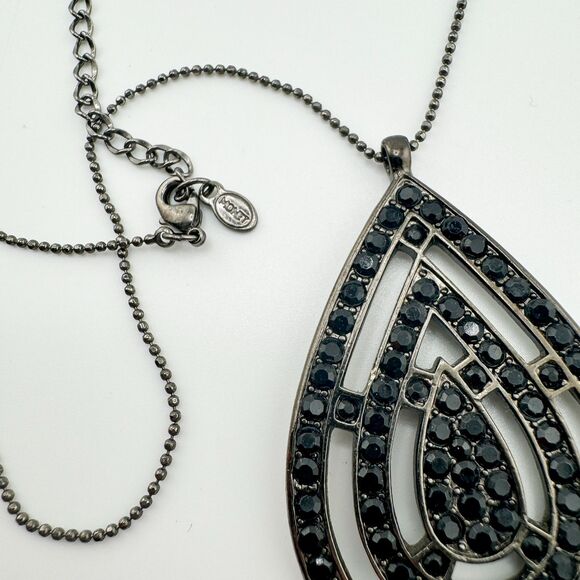 Vintage Signed Monet Teardrop Rhinestone Pendant Necklace Retro Statement Glam - Picture 5 of 11